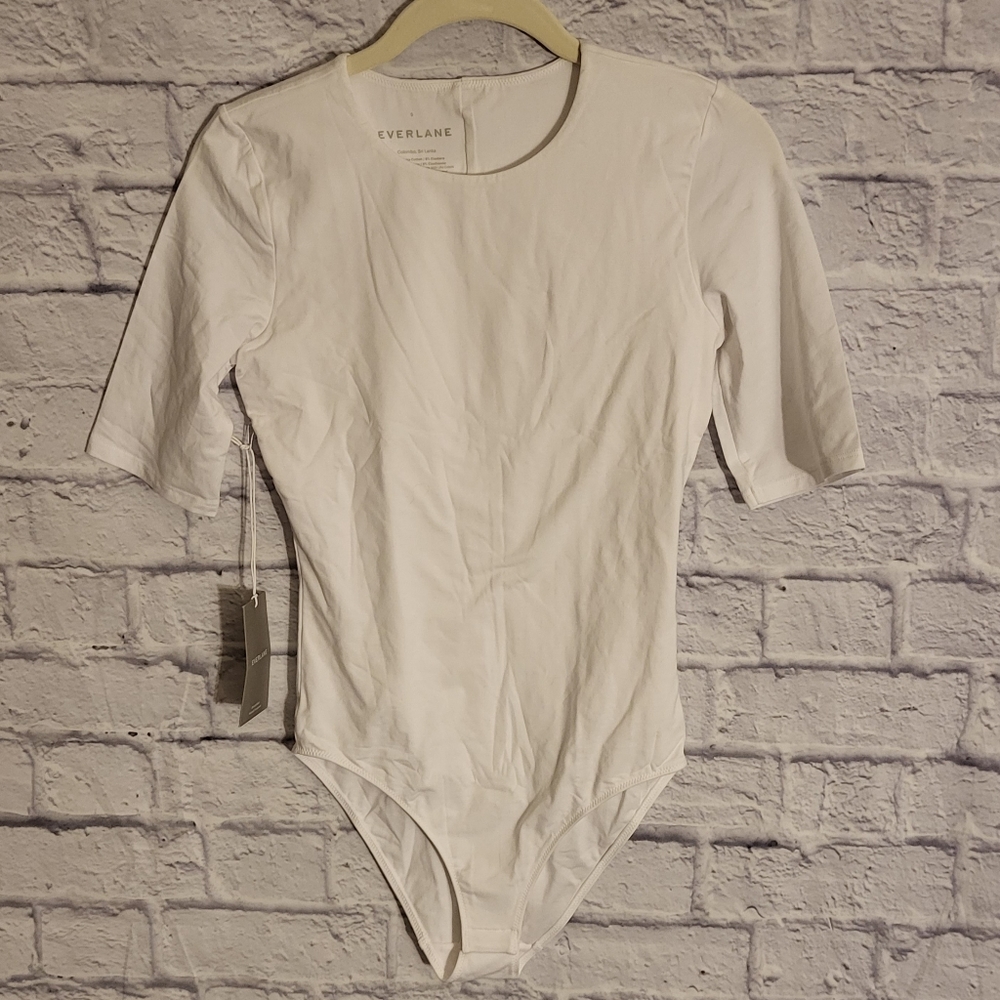 🥈Everlane White Shortsleeve Crewneck Bikini Bodysuit